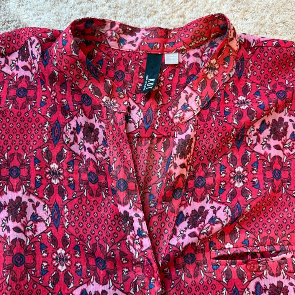 KUT from the Kloth Red Boho Medallion Print Button Down Blouse Small Womens - Picture 3 of 7